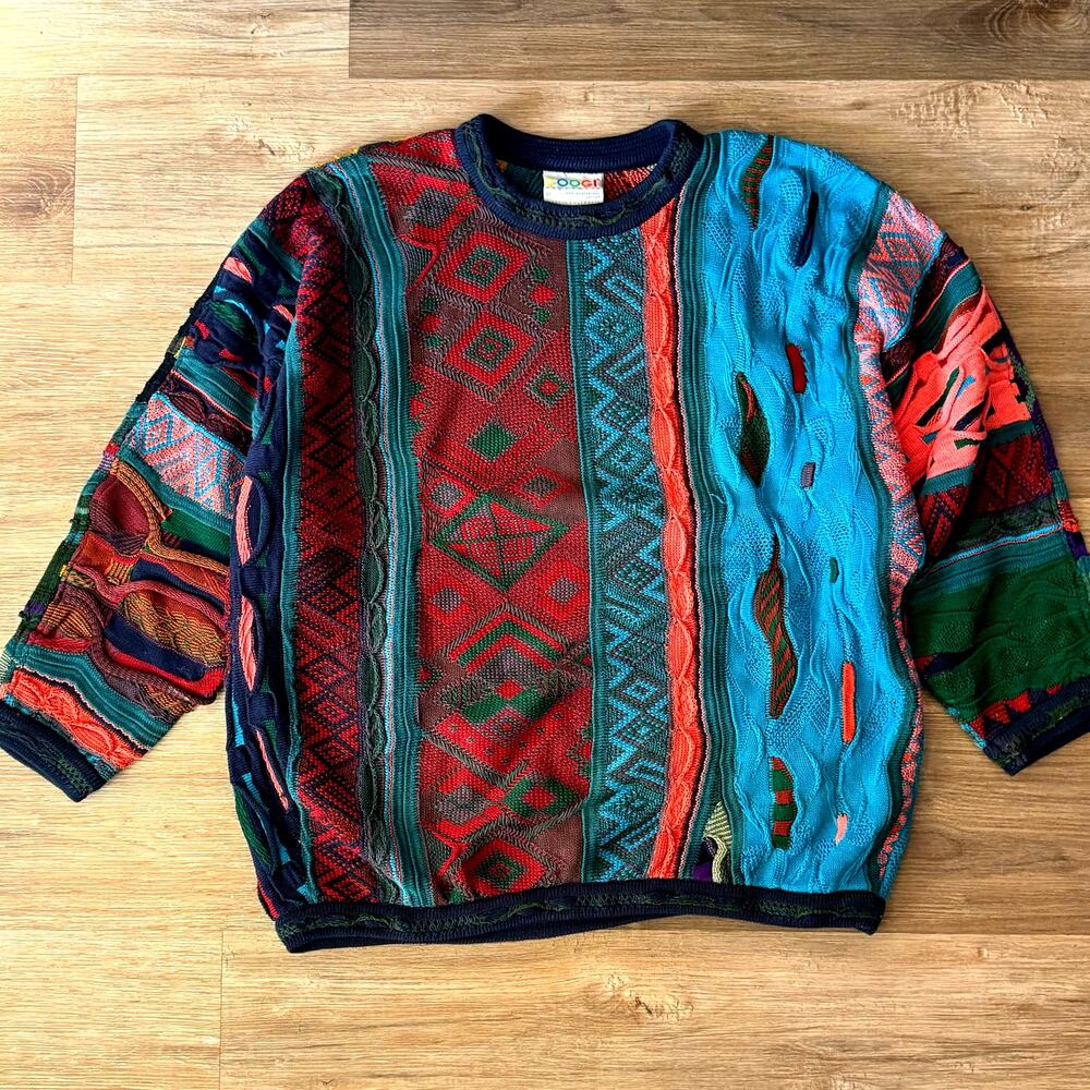 Vintage COOGI Australia Mercerised Cotton 3D Knit Sweater M Multicolor